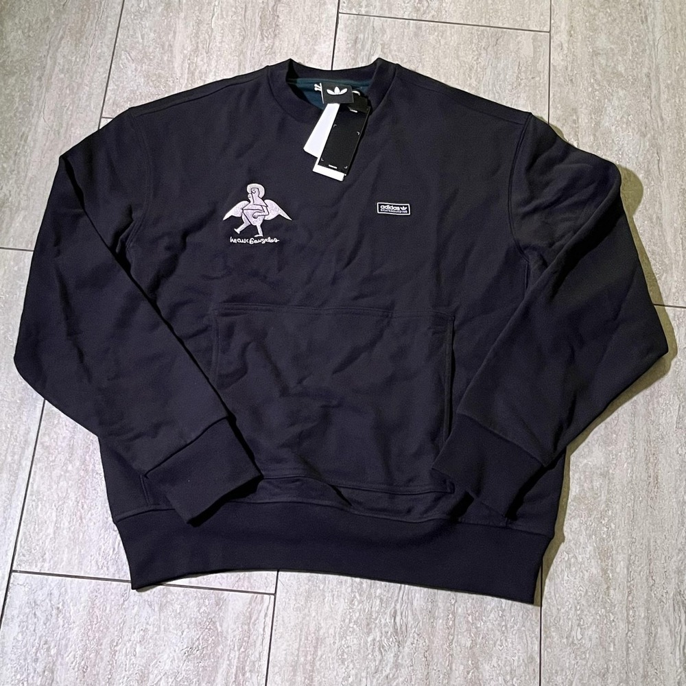 Adidas Sweatshirt Mens Medium Black Gonz Crew Graphic Skateboarding KE1010 New